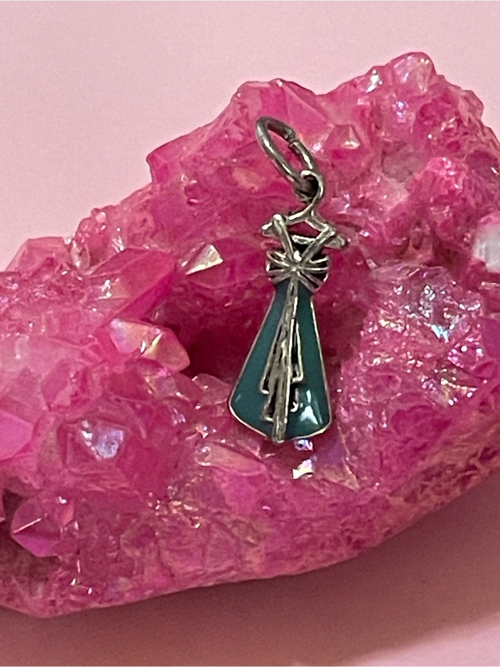 Green Enamel Silver Tone Dress Charm Pendant #6018